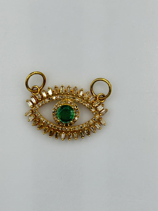 Evil Eye 14k Solid Gold Diamond Pendants With Sapphire Stone