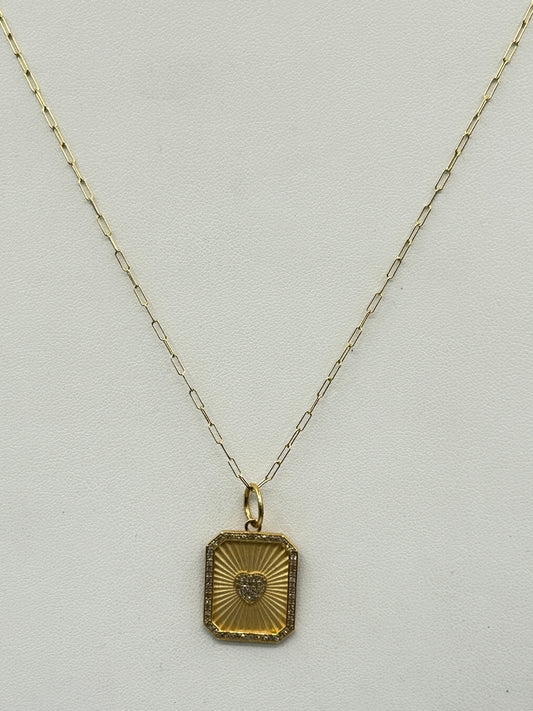 Rectangle Heart 14k Solid Gold Diamond Pendants
