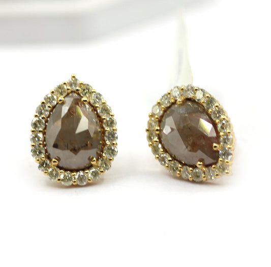Salt paper diamond 14k Gold Diamond Stud Earring