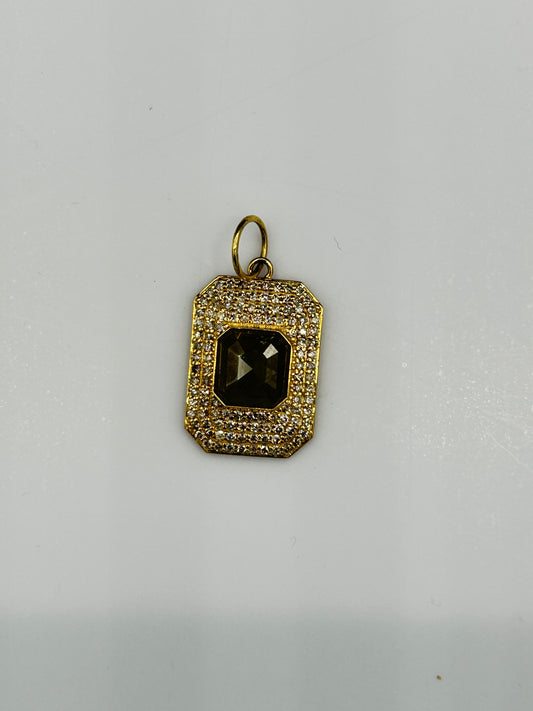 Rectangle 14k Solid Gold Diamond Pendants