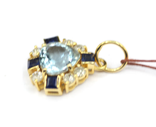 Aquamarine 14k Solid Gold Diamond Pendant