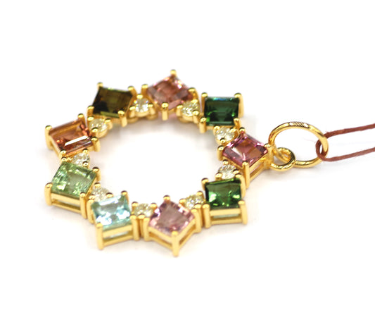 Tourmaline 14k Solid Gold Diamond Pendant