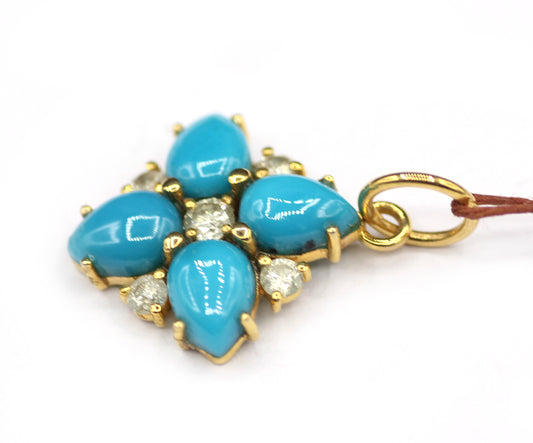 Turquoise 14k Solid Gold Diamond Pendant