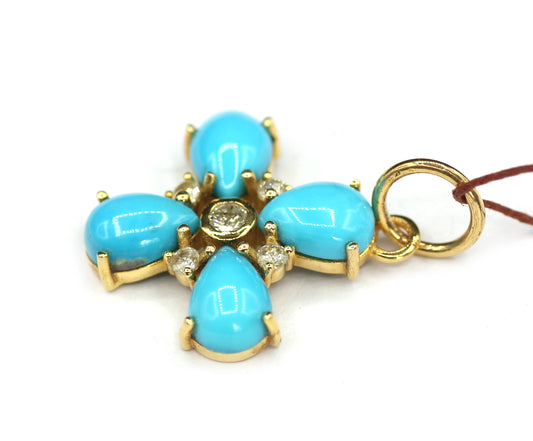Turquoise 14k Solid Gold Diamond Pendant