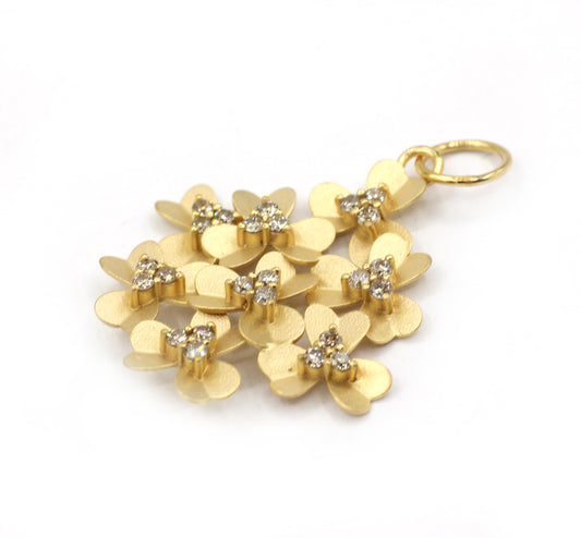 Heart Flower 14k Solid Gold Diamond Pendants.