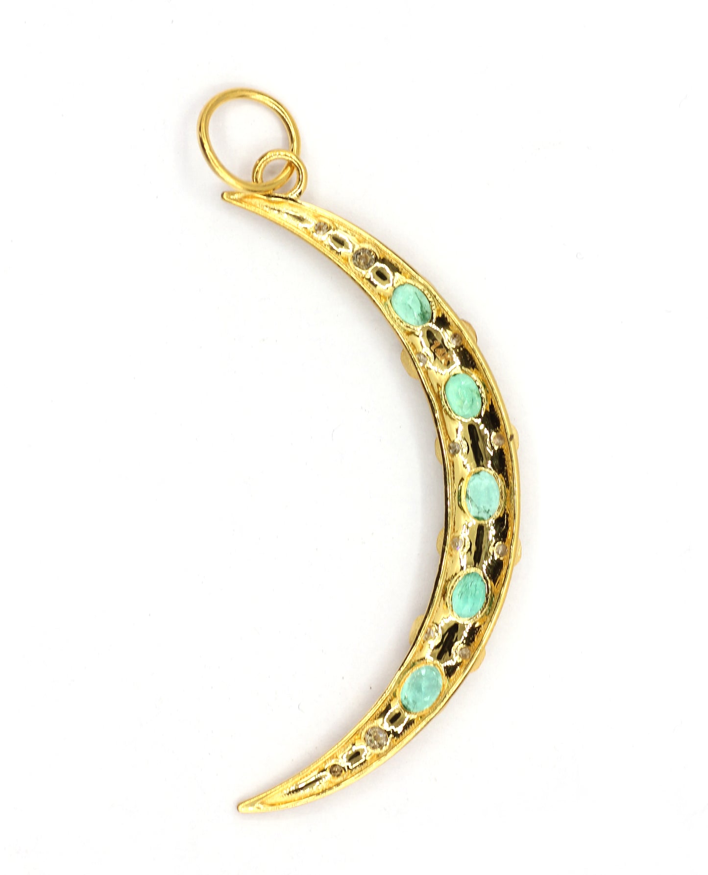 14k gold diamond pendant design with emerald-colored stones
