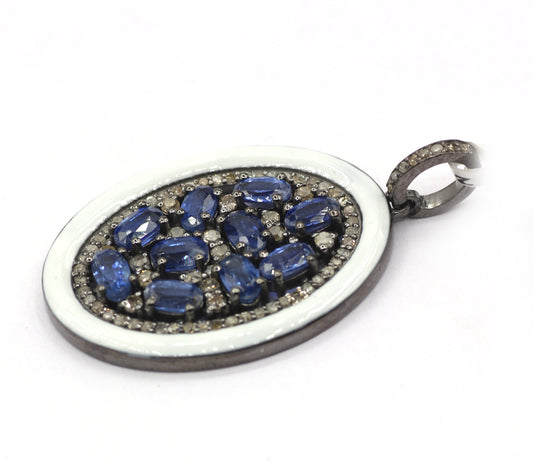 Enamel Oval Shaped Diamond Pendant