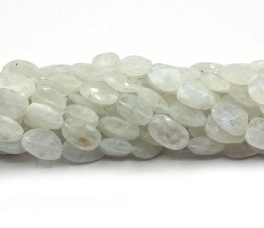 Moonstone, Rainbow Flat Nuggets Faceted Beads, Size 12x9 mm