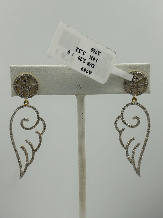 Wings 14k Solid Gold Diamond Earring