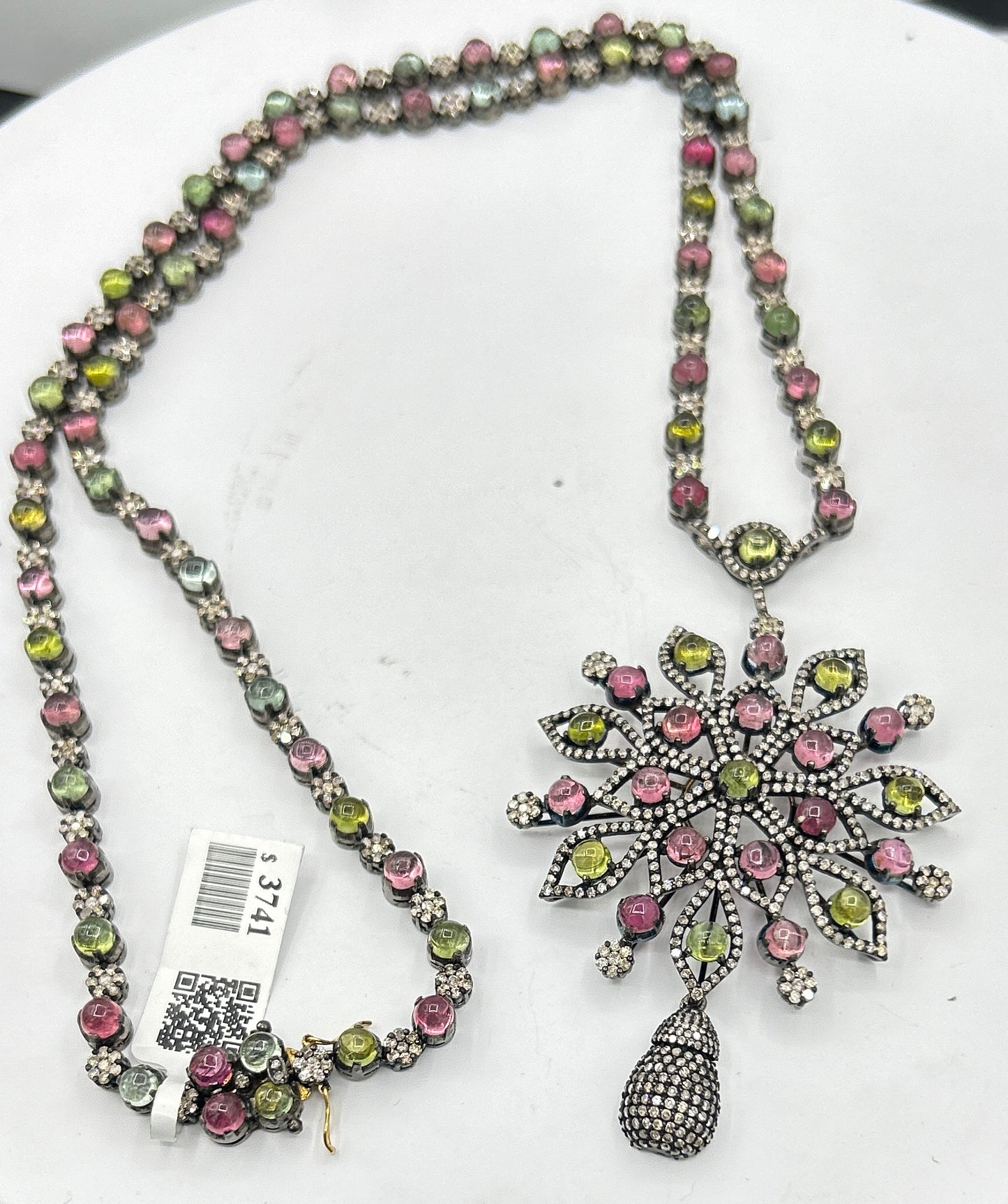 Tourmaline Long Necklace with Diamonds