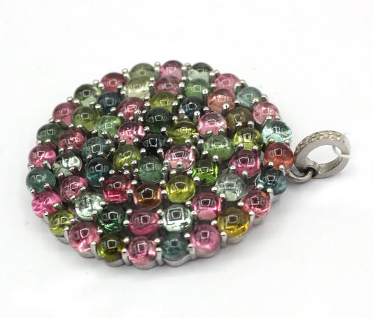Round Silver Pave Diamond Pendant