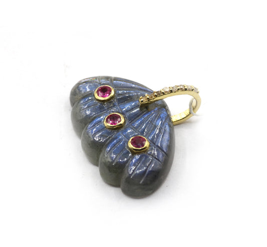 Labradorite Stone Pave Diamond Pendant