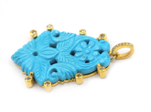 Carving Turquoise Pave Diamond Pendant