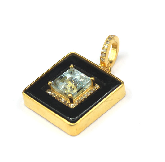 Square Silver Pave Diamond Pendant