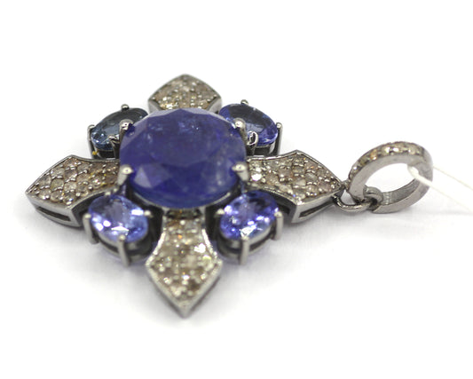 Tanzanite sterling silver Diamond pendant