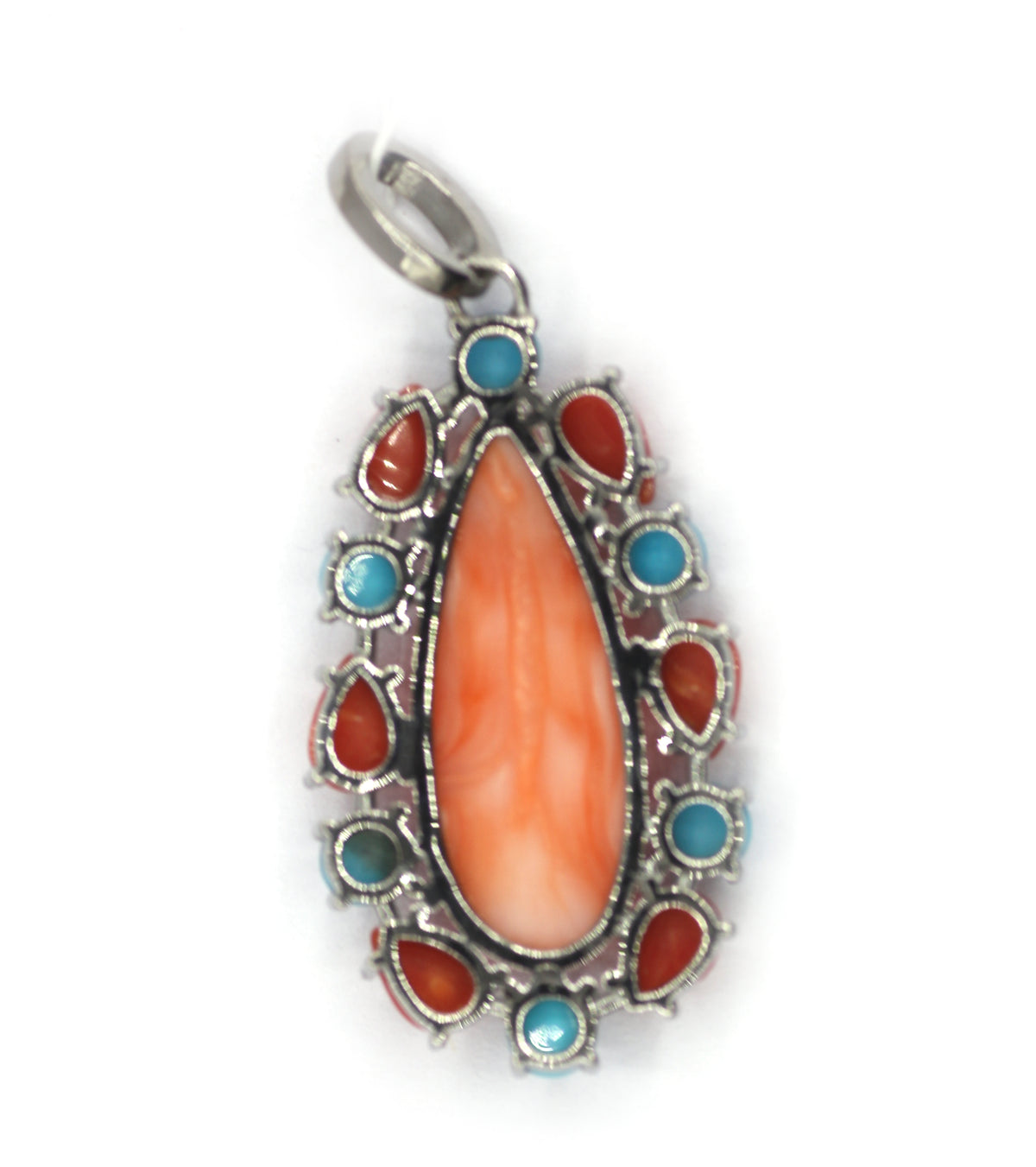 Coral sterling silver Diamond pendant With Turquoise Stone
