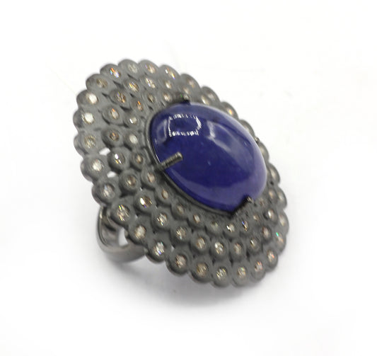 Silver Pave Diamond Ring .925 Oxidized Sterling Silver Diamond Ring