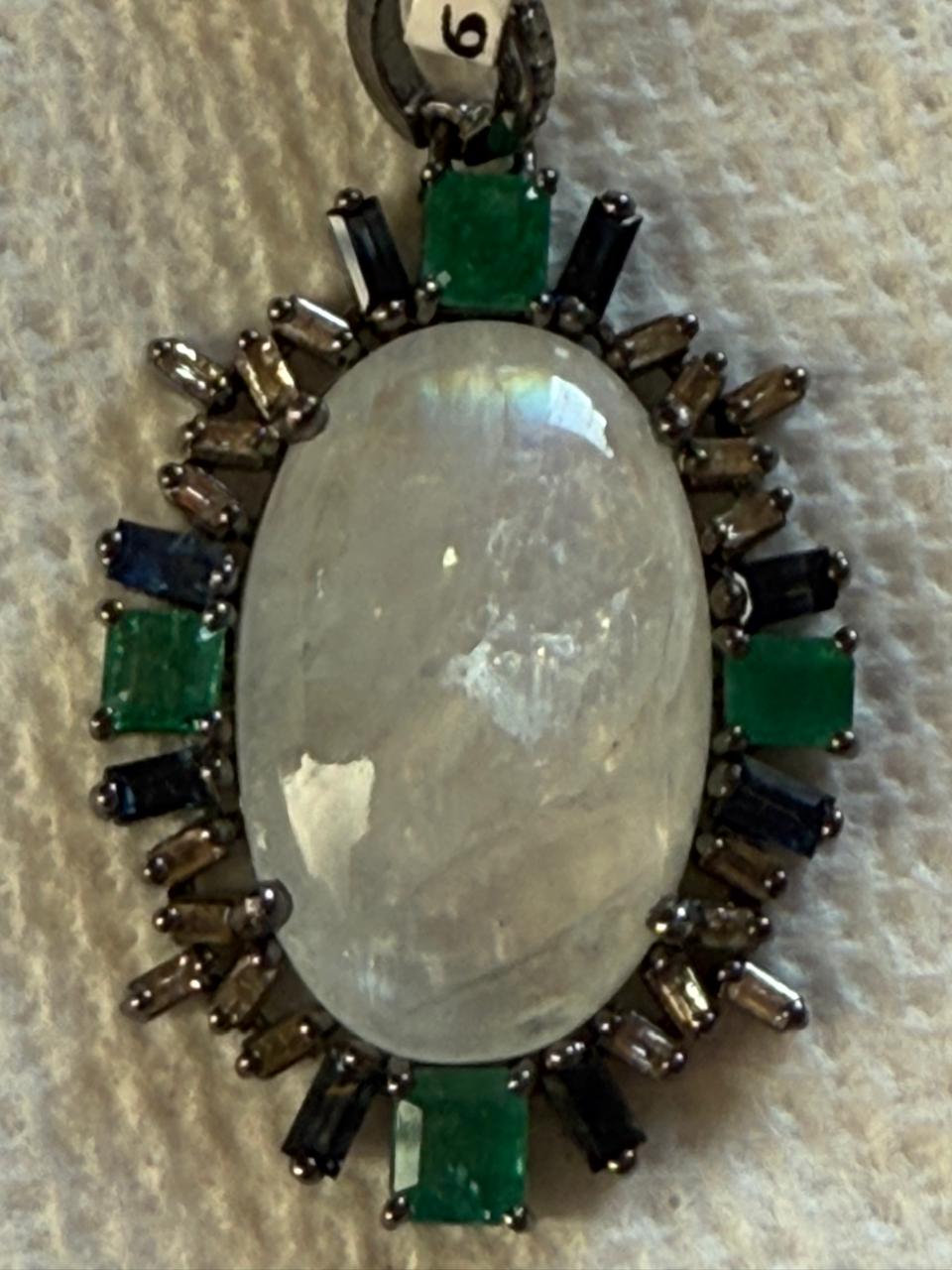 Oval Emerald baguette Diamond Pendant