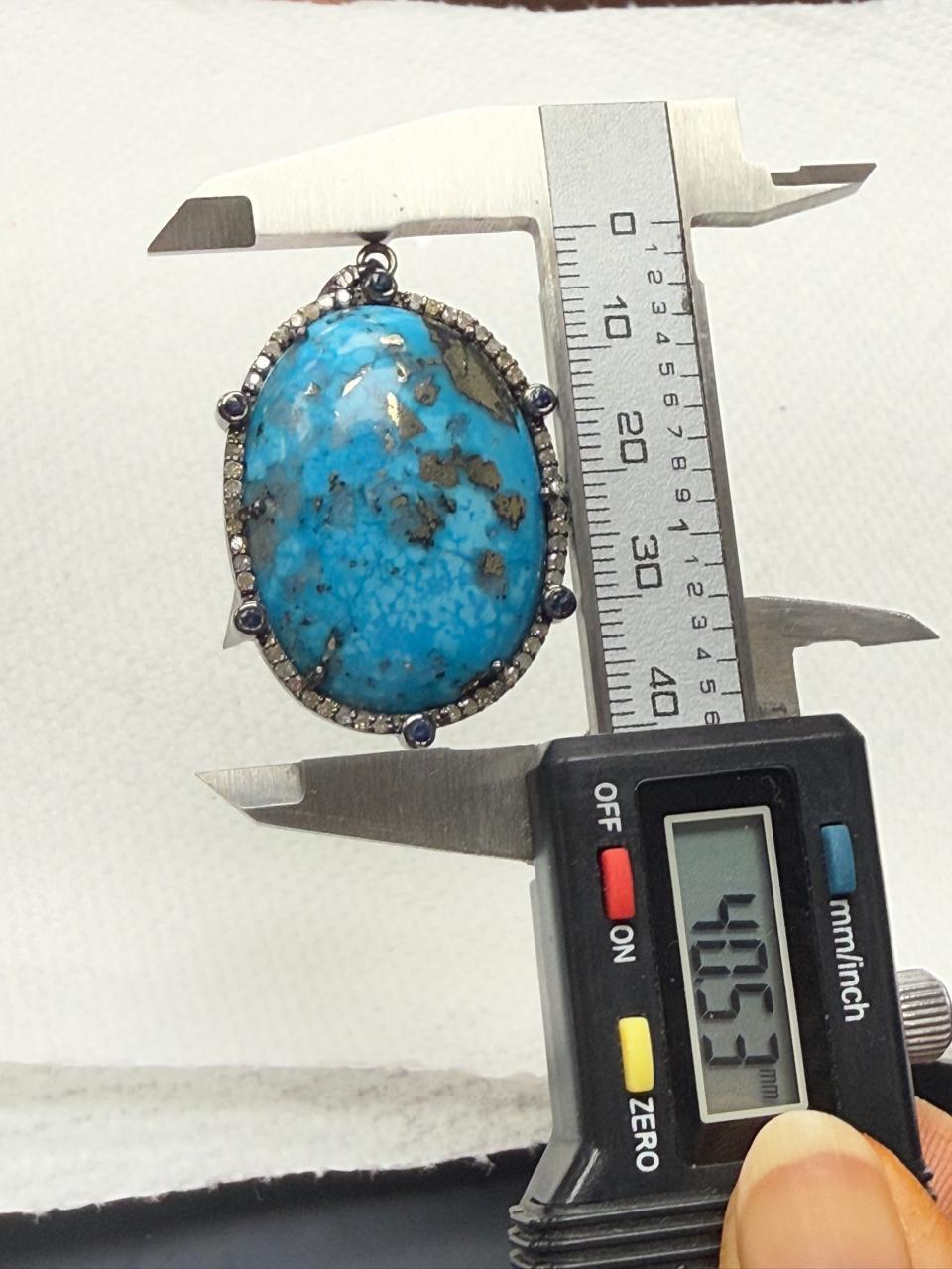 Turqouise Sapphire Pave Silver Diamond Pendant