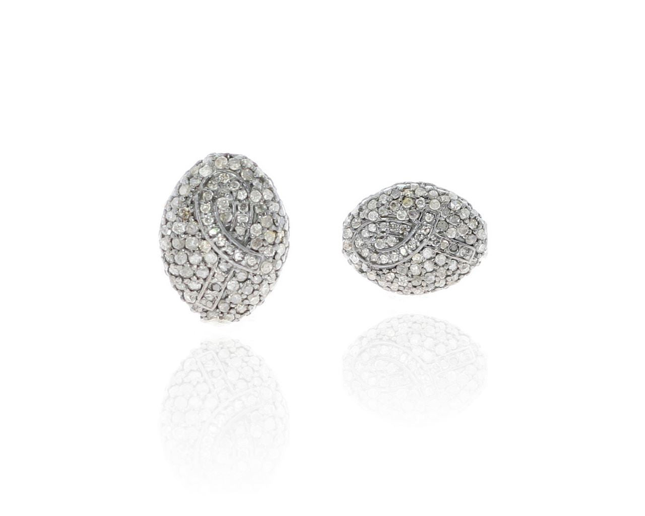 Oval Shape Silver Pave Diamond Beads