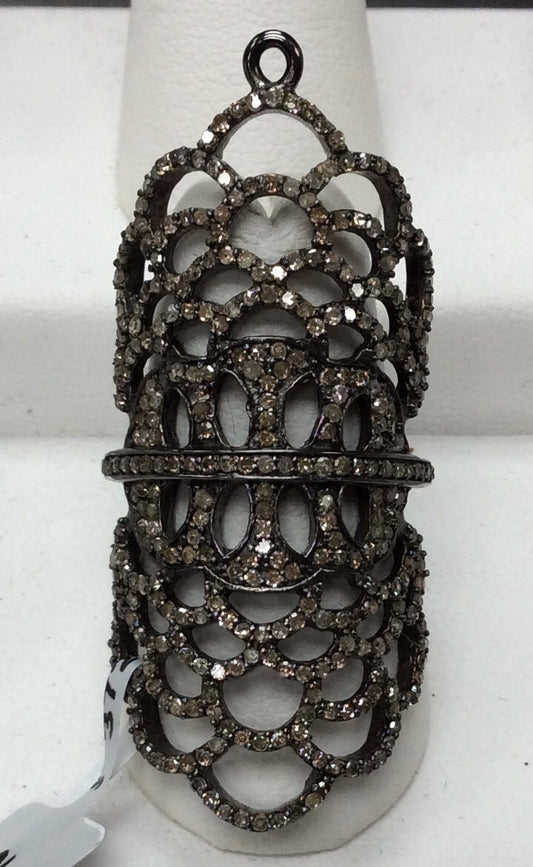 Pave Diamond Ring .925 Oxidized Sterling Silver Diamond Ring, Genuine handmade pave diamond Ring Size Approx 1.88"(20 x 47 MM)