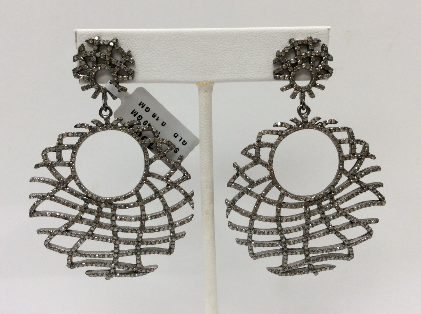 Roundel Diamond Silver Earring .925 Oxidized Sterling Silver Diamond Earring, Genuine handmade pave diamond Earring Size 2.60"(43 x 65 MM )