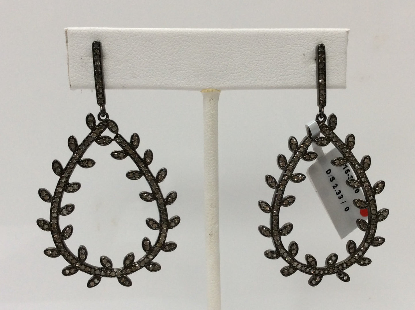 Diamond Silver Earring .925 Oxidized Sterling Silver Diamond Earring, Genuine handmade pave diamond Earring Size 2.40"(34 x 60 MM )