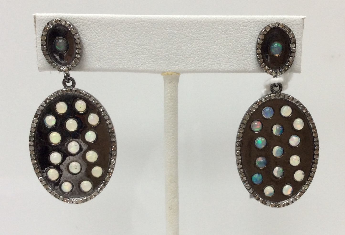 Oval Diamond Earring .925 Oxidized Sterling Silver Diamond Earring, Genuine handmade pave diamond Earring Size 1.84"(21 x 46 MM )