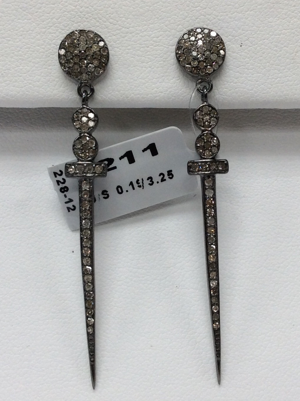 Cross Diamond Silver Earring .925 Oxidized Sterling Silver Diamond Earring, Genuine handmade pave diamond Earring Size 1.40"(8 x 55 MM )