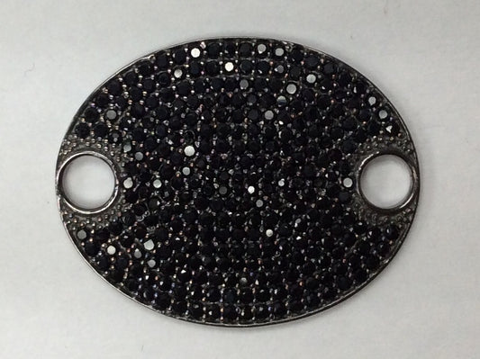 Oval Disc Black Spinel Charm, Pave Black Spinel ,Approx 1.16'' ( 23 x 29 mm) Oxidized Silver, Silver ,Black Spinel