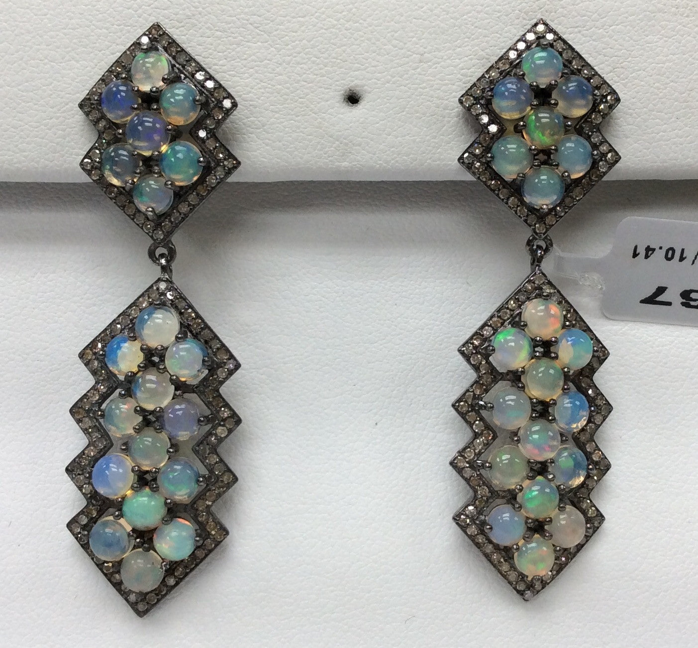 Diamond Silver Earring .925 Oxidized Sterling Silver Diamond Earring, Genuine handmade pave diamond Earring Size 2.20"(15 x 55 MM )