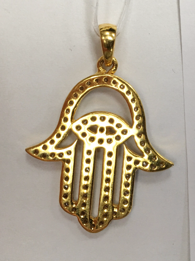 14K Solid Gold Diamond Hamsa Hand Pendants. Approx Size 1.28 "(24 x 32 mm)