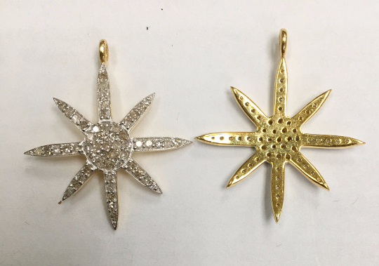 14k Solid Gold Star Diamond Pendants. Approx Size 1.12 "(24 x 28 mm)