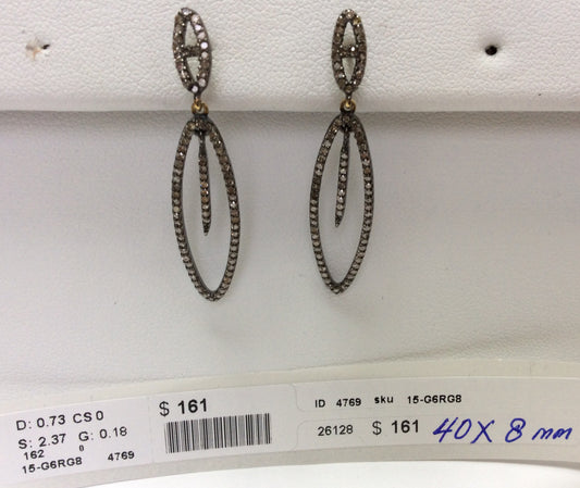 Diamond and Silver Black Rhodium Finish Earring.
