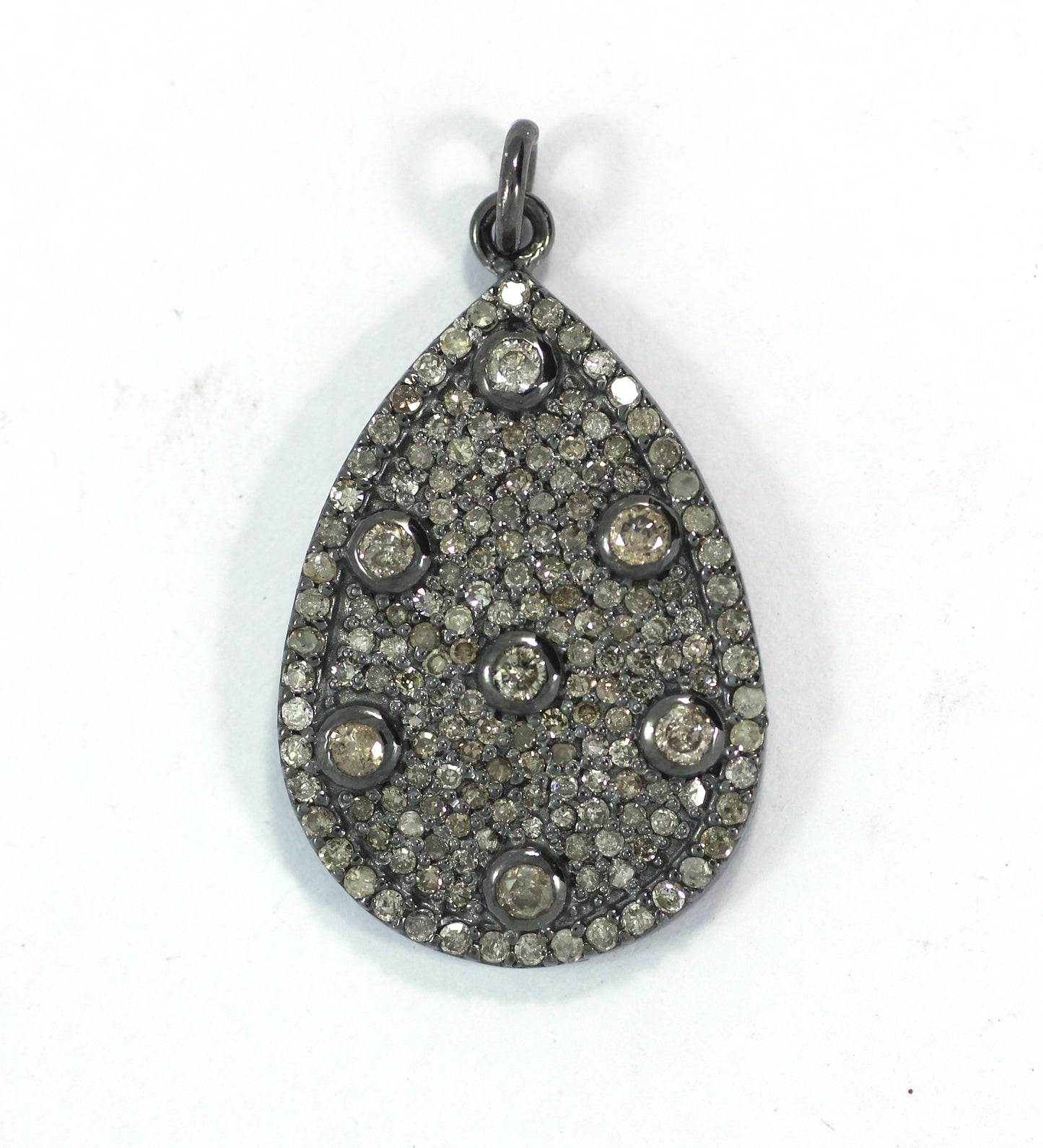 Pear Diamond Pendant .925 Oxidized Sterling Silver Diamond Pendant, Genuine handmade pave diamond Pendant Size Approx 1.16"(29x18 MM)