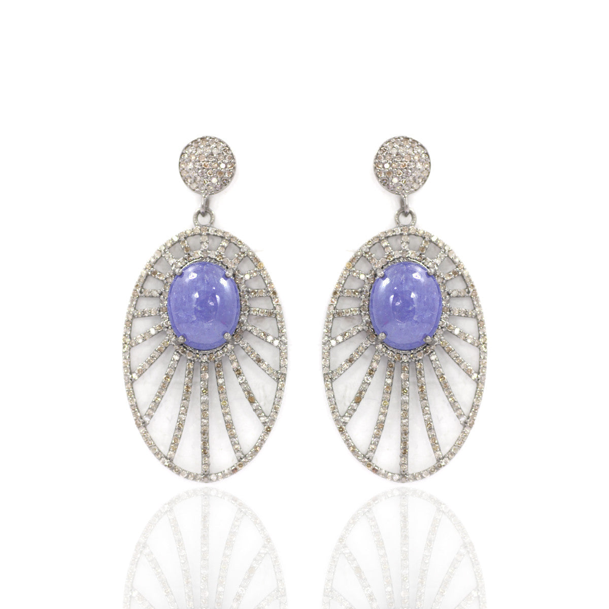 Diamond Silver Earring .925 Oxidized Sterling Silver Diamond Earring, Genuine handmade pave diamond Earring Size 1.52"(38 X 23 MM )