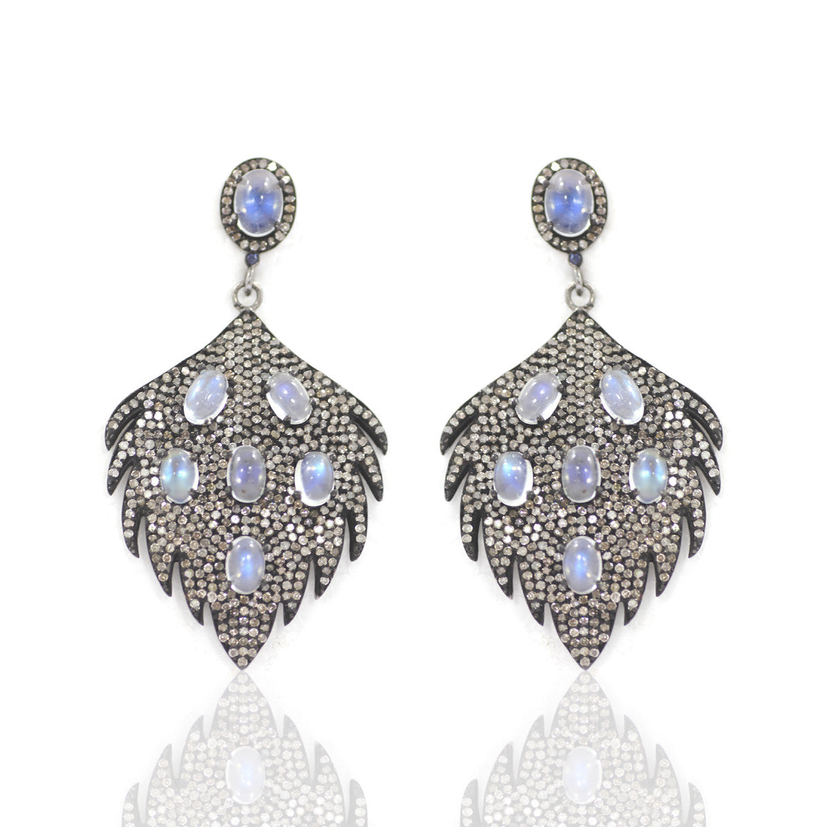 Leaf Diamond Silver Earring .925 Oxidized Sterling Silver Diamond Earring, Genuine handmade pave diamond Earring Size 2.16"(54 X 30 MM )