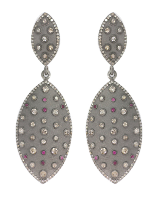 Diamond Silver Earring .925 Oxidized Sterling Silver Diamond Earring, Genuine handmade pave diamond Earring