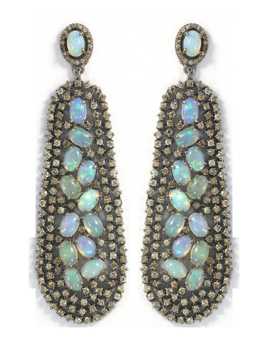 Silver Diamond Earring .925 Oxidized Sterling Silver Diamond Earring, Genuine handmade pave diamond Earring.