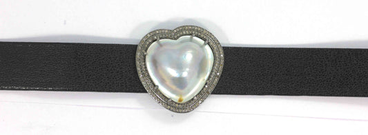 Leather Choker Necklaces With Pave Diamond. 925 Oxidized Sterling Silver Diamond necklaces, Genuine handmade pave diamond necklaces.