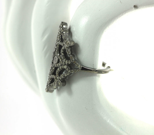 Silver Pave Diamond Ring .925 Oxidized Sterling Silver Diamond Ring, Genuine handmade pave diamond Ring.