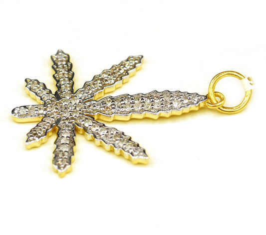 Leaf Shape 14k Solid Gold Diamond Pendants.1 4k Solid Gold Diamond Pendants.