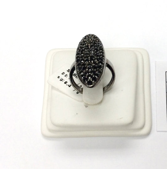 Oval Black Spinal Ring .925 Oxidized Sterling Silver Black Spinal Ring, Genuine handmade pave Black Spinal Ring Size Approx(13x36 mm)