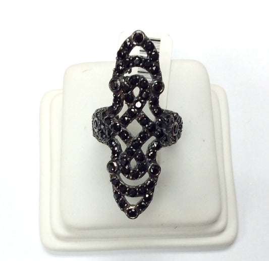 Victorian Black Spinal Ring .925 Oxidized Sterling Silver Black Spinal Ring, Genuine handmade pave Black Spinal Ring Size Approx(20x39 mm)