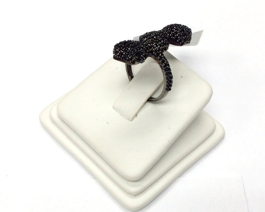 Snake Black Spinal Ring .925 Oxidized Sterling Silver Black Spinal Ring, Genuine handmade pave Black Spinal Ring Size Approx 1.28"(9x32 mm)