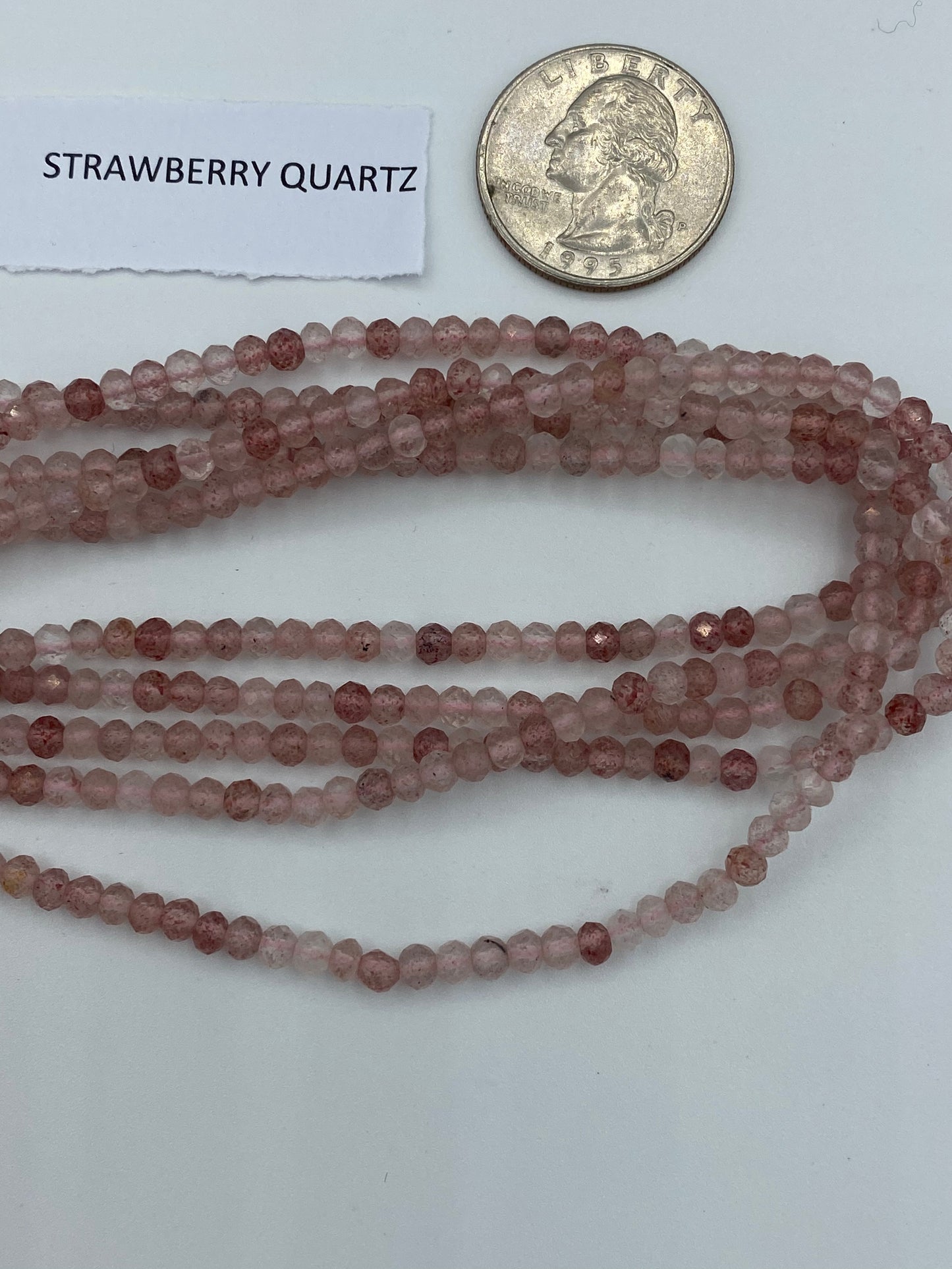QUARTZ, STRAWBERRY QUARTZ BEADS ROUND FACETED 3-4MM