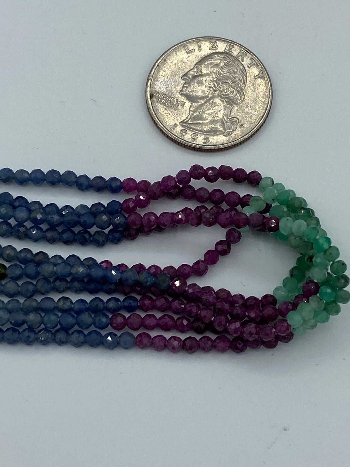 MULTI GEMSTONE OMBRE RUBY SAPPHIRE AND EMERALD NATURAL BEADS
