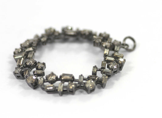 Round Silver Diamond Charm .925 Oxidized Sterling Silver Diamond Charms, Genuine handmade pave diamond Charm.