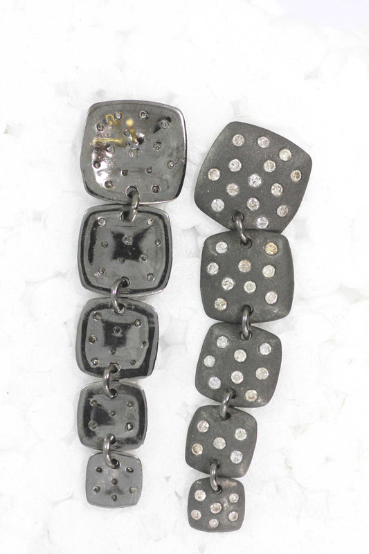 Silver Diamond Earring .925 Oxidized Sterling Silver Diamond Earring, Genuine handmade pave diamond Earring .