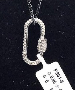 Oval Shape Pave Diamond Screw lock , Double Sided Diamonds Carabiner Screw Lock Silver Sterling 925 Standard Oxidization